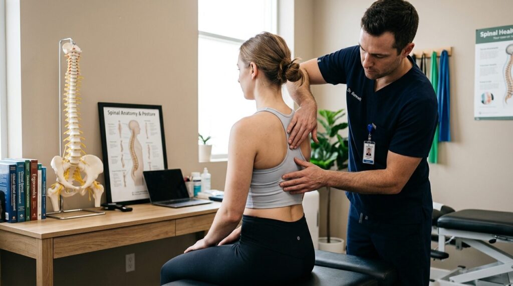 Close-up of a chiropractor or physiotherapist examining a pa