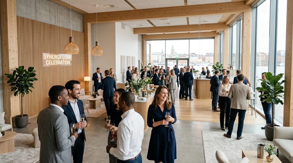 Contemporary company celebration venue with Scandinavian int