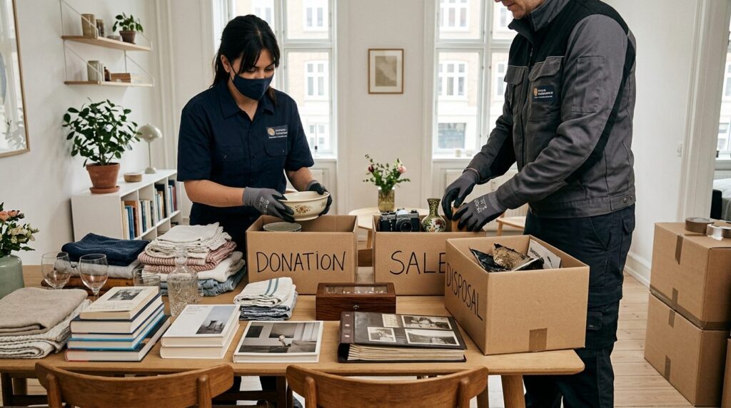 Close-up photograph of professional estate clearance workers