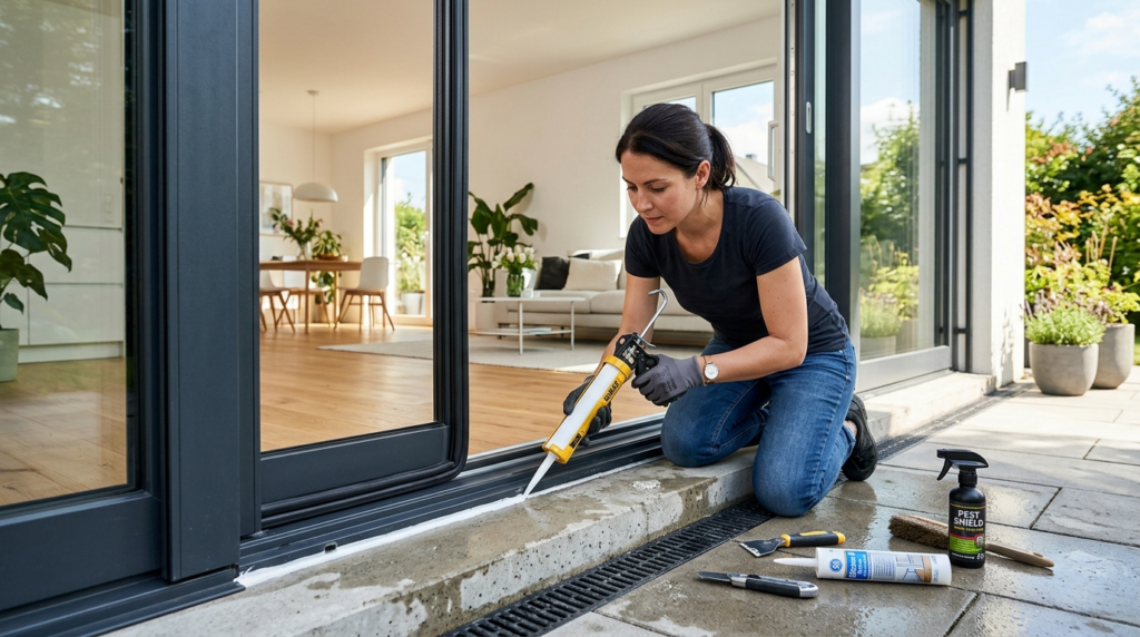 Professional photograph of a homeowner sealing and protectin