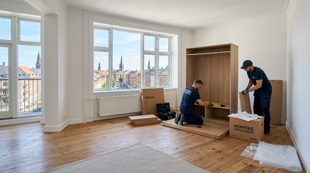 Interior of a well-lit, empty Frederiksberg apartment with h